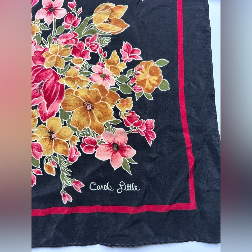 Carole little Floral Silk Scarf with Pink and Yellow Accents - Picture 5 of 5